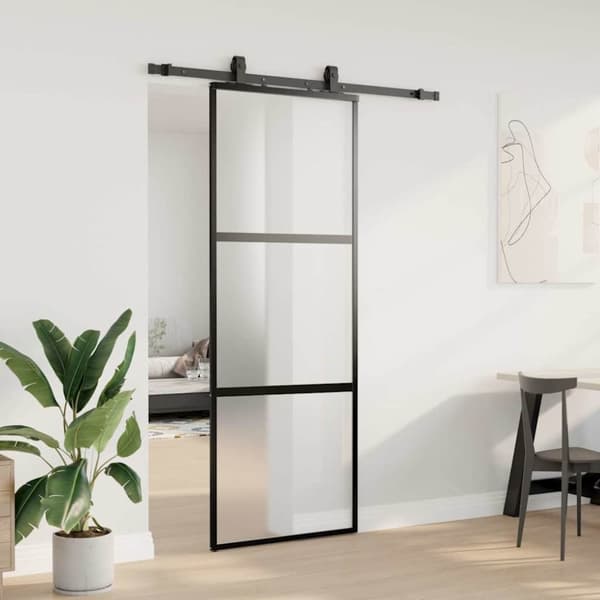 vidaXL liukuovi laitteistosarjalla musta 76x205 cm karkaistu lasi