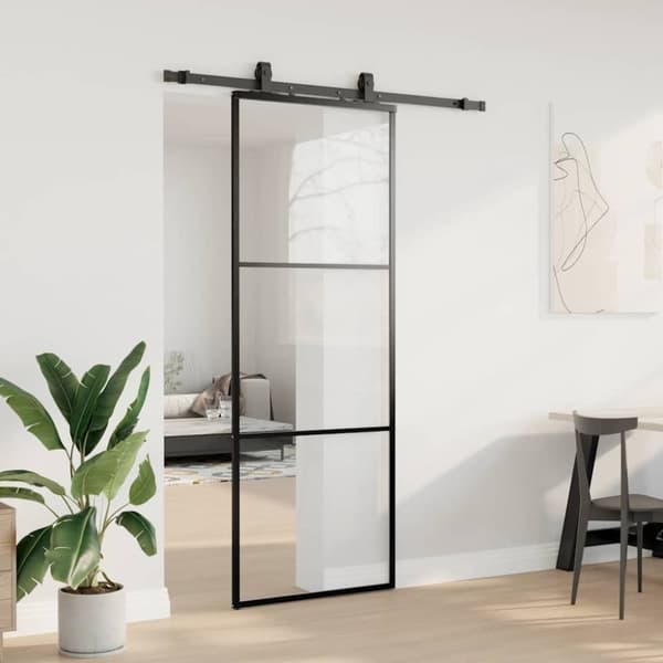 vidaXL Liukuovi asennustarvikkeilla musta 76x205 cm ESG lasi
