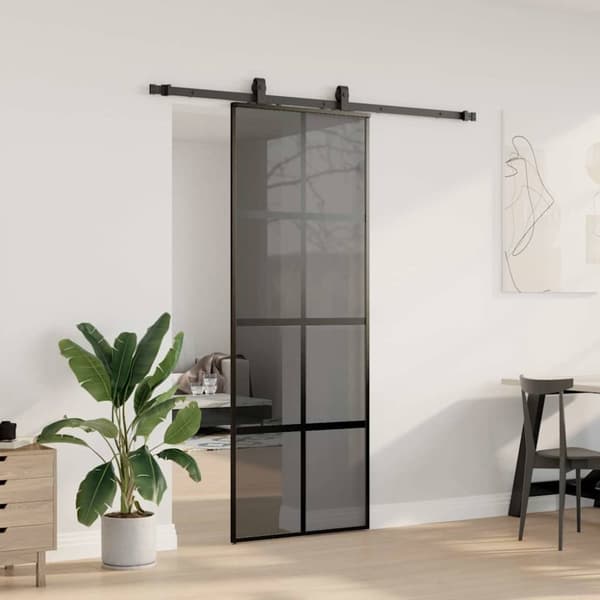vidaXL liukuovi laitteistosarjalla musta 76x205 cm karkaistu lasi