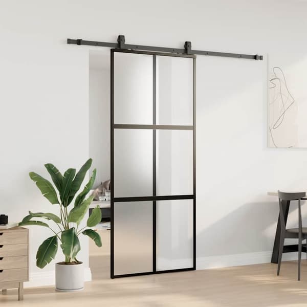 vidaXL liukuovi laitteistosarjalla musta 90x205 cm karkaistu lasi