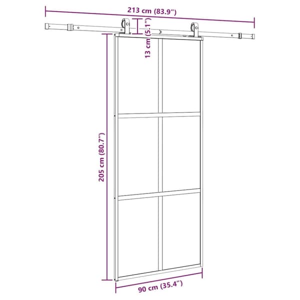 vidaXL liukuovi laitteistosarjalla musta 90x205 cm karkaistu lasi