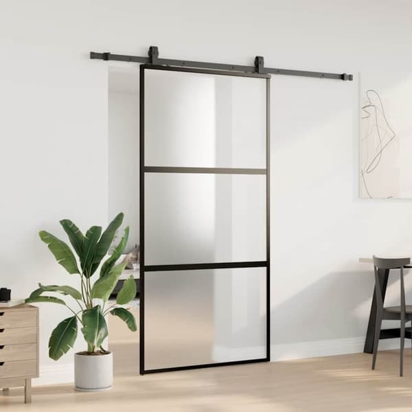vidaXL skydedør med hardwaresæt 102,5x205 cm hærdet glas sort