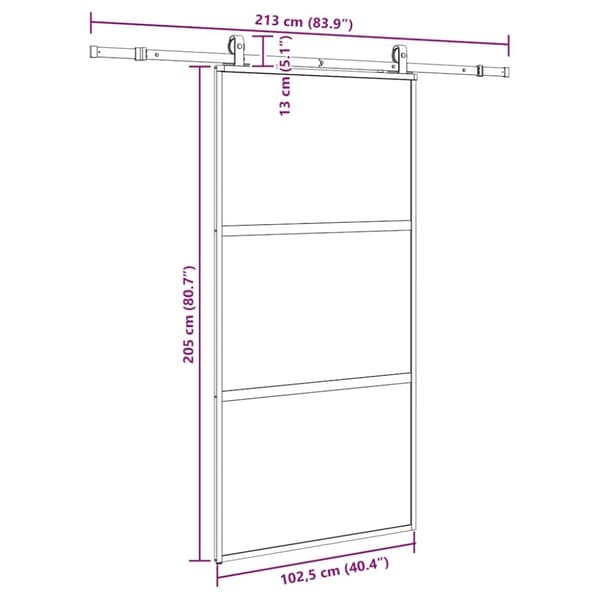 vidaXL skydedør med hardwaresæt 102,5x205 cm hærdet glas sort