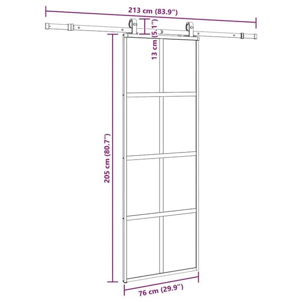 vidaXL liukuovi laitteistosarjalla musta 76x205 cm karkaistu lasi