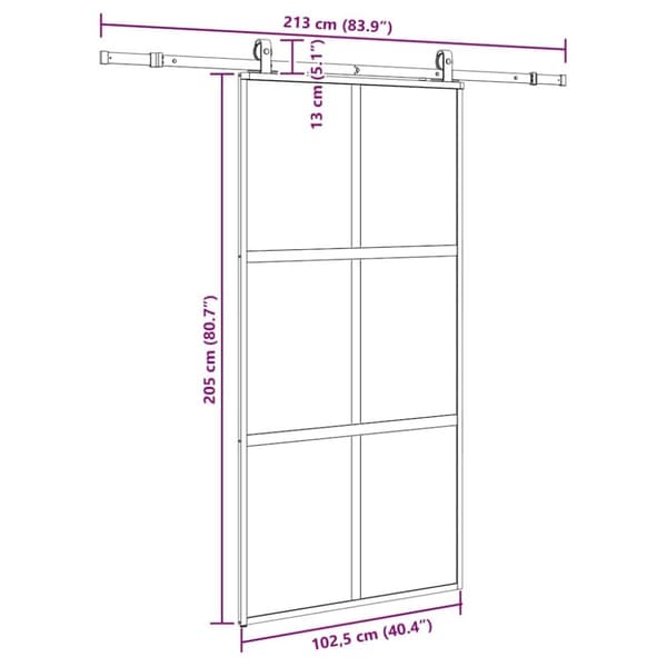 vidaXL liukuovi laitteistosarjalla musta 102,5x205 cm karkaistu lasi