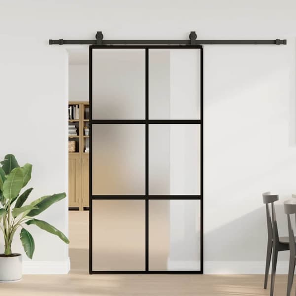 vidaXL liukuovi laitteistosarjalla musta 102,5x205 cm karkaistu lasi