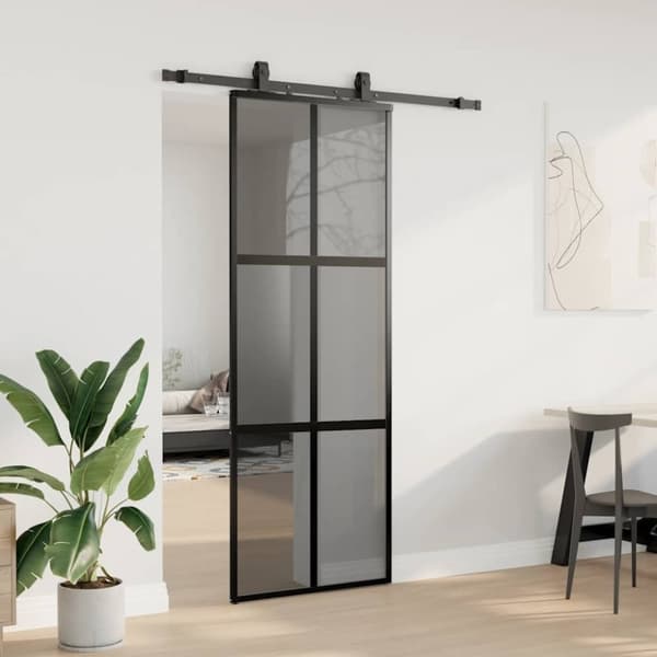 vidaXL liukuovi laitteistosarjalla musta 76x205 cm karkaistu lasi