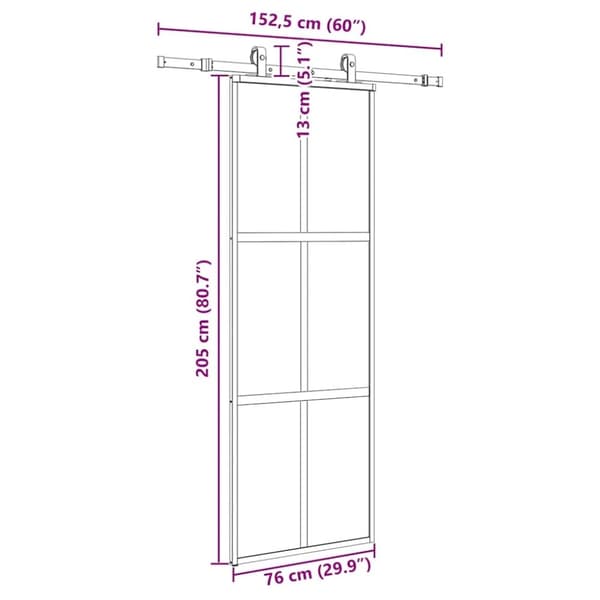 vidaXL liukuovi laitteistosarjalla musta 76x205 cm karkaistu lasi