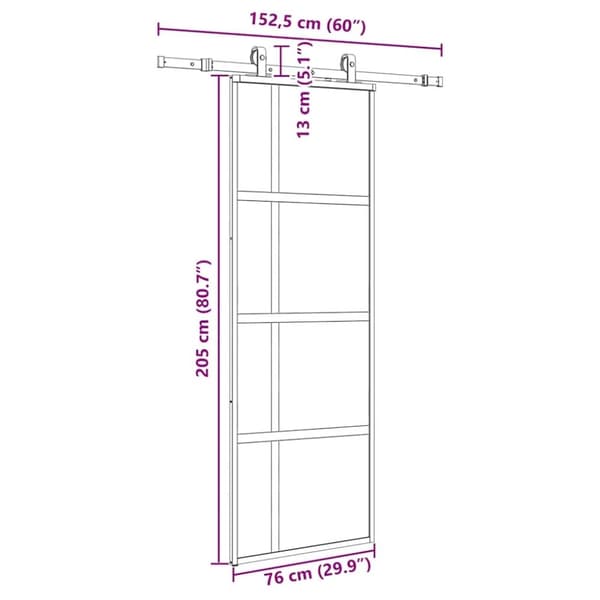 vidaXL skydedør med hardwaresæt 76x205 cm hærdet glas sort