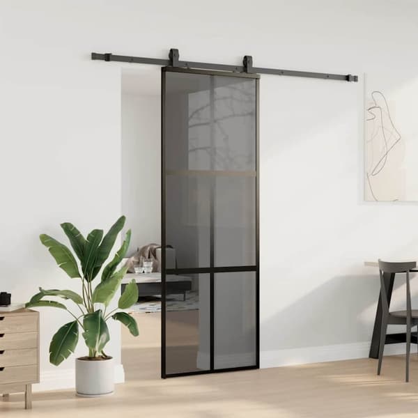 vidaXL liukuovi laitteistosarjalla musta 76x205 cm karkaistu lasi
