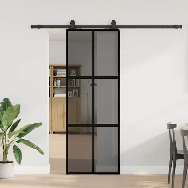 vidaXL liukuovi laitteistosarjalla musta 76x205 cm karkaistu lasi