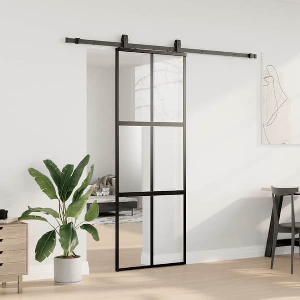 vidaXL liukuovi laitteistosarjalla musta 76x205 cm karkaistu lasi