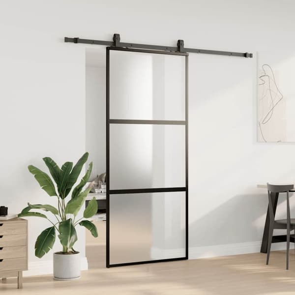 vidaXL liukuovi laitteistosarjalla musta 90x205 cm karkaistu lasi