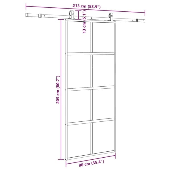 vidaXL liukuovi laitteistosarjalla musta 90x205 cm karkaistu lasi
