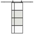 Miniatyrbillede 3 af 10: vidaXL skydedør med hardwaresæt 76x205 cm hærdet glas sort