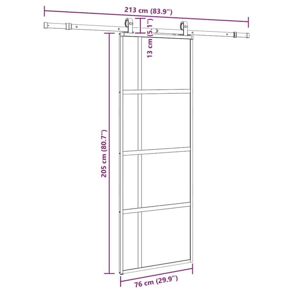 vidaXL skydedør med hardwaresæt 76x205 cm hærdet glas sort