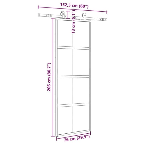 vidaXL skydedør med hardwaresæt 76x205 cm hærdet glas sort