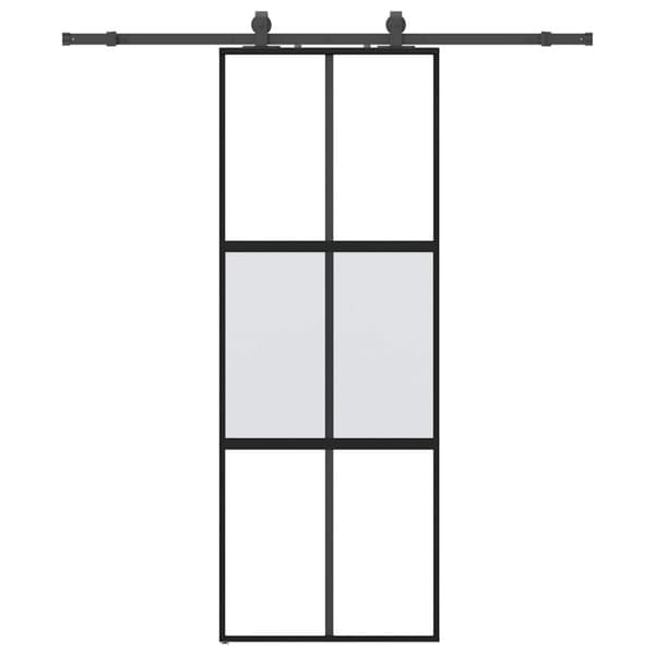 vidaXL Skjutdörr med beslag svart 76x205 cm härdat glas