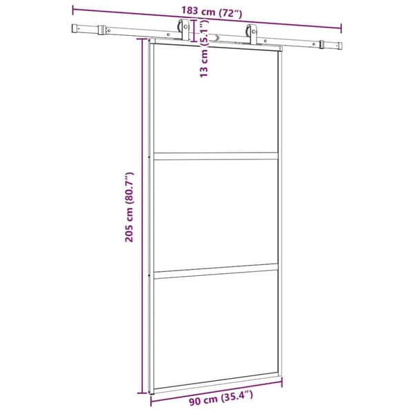 vidaXL Skyvedør med monteringssett svart 90x205 cm herdet glass