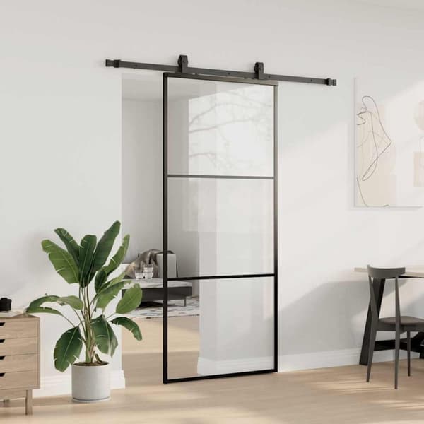 vidaXL Skjutdörr med beslag svart 90x205 cm ESG-glas
