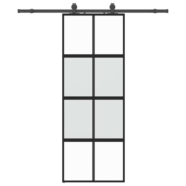 vidaXL Skjutdörr med beslag svart 76x205 cm härdat glas