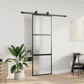 Miniatyrbilde 4 av 10: vidaXL Skyvedør med monteringssett svart 76x205 cm herdet glass