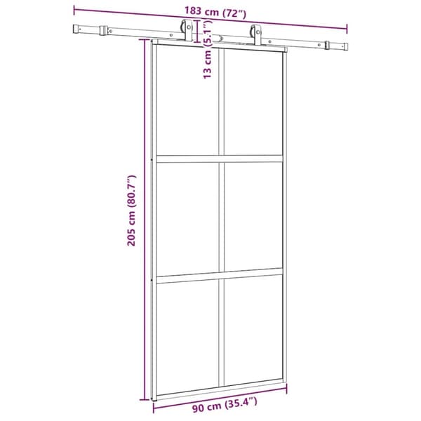 vidaXL Skjutdörr med beslagssats svart 90x205 cm härdat glas
