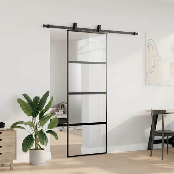 vidaXL Skjutdörr med beslag svart 76x205 cm härdat glas
