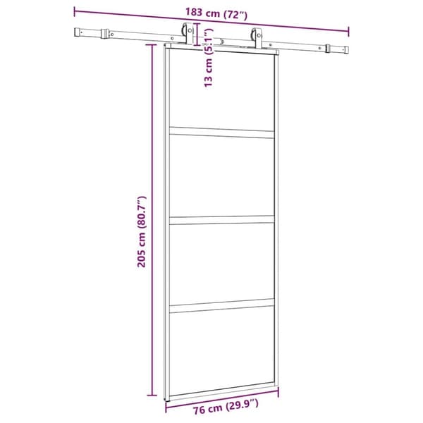 vidaXL Skjutdörr med beslag svart 76x205 cm härdat glas
