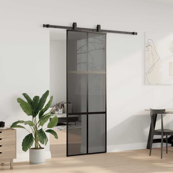 vidaXL Skjutdörr med beslag svart 76x205 cm härdat glas