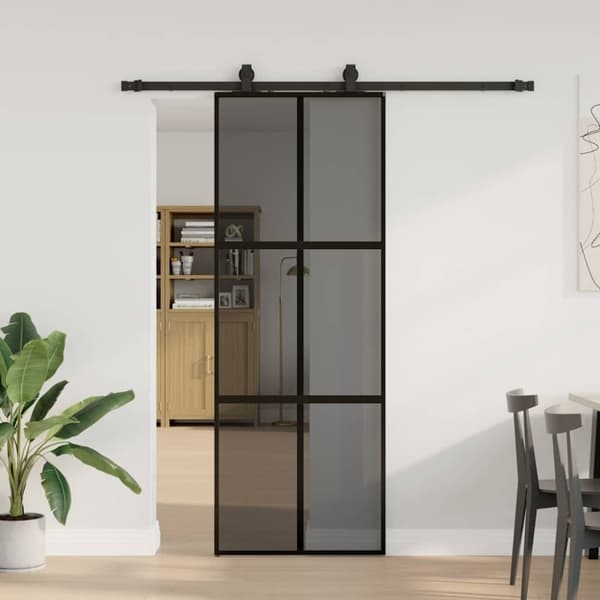 vidaXL Skjutdörr med beslag svart 76x205 cm härdat glas