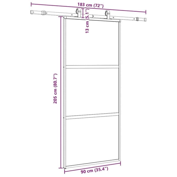 vidaXL Skjutdörr med beslagssats svart 90x205 cm härdat glas