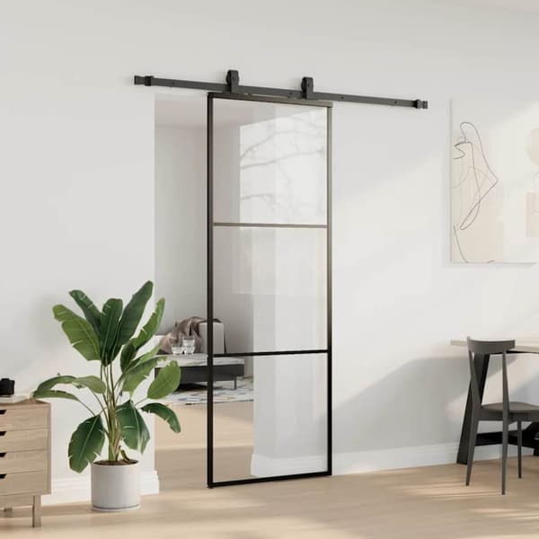 vidaXL Skjutdörr med beslag svart 76x205 cm ESG-glas