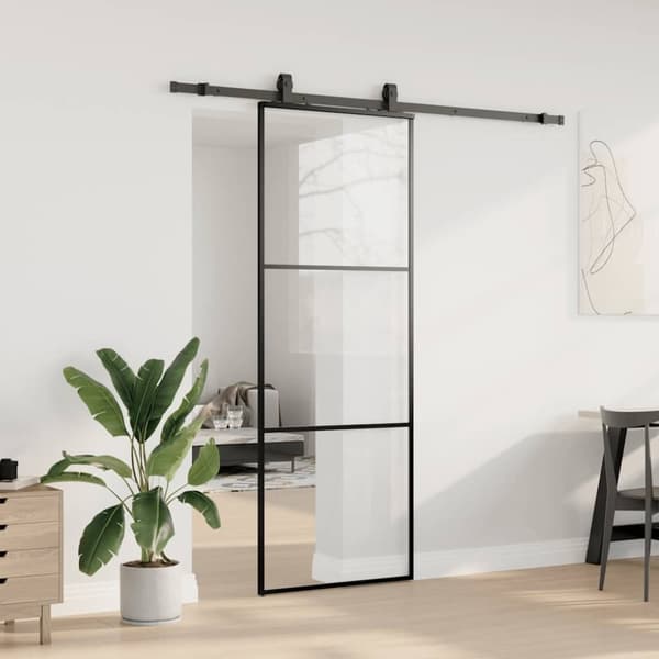 vidaXL Skjutdörr med beslag svart 76x205 cm ESG-glas
