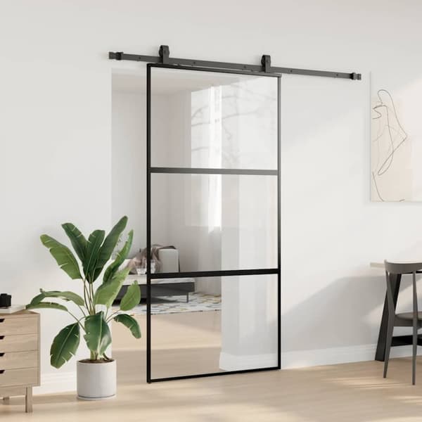 vidaXL Skjutdörr med beslag svart 102,5x205 cm härdat glas