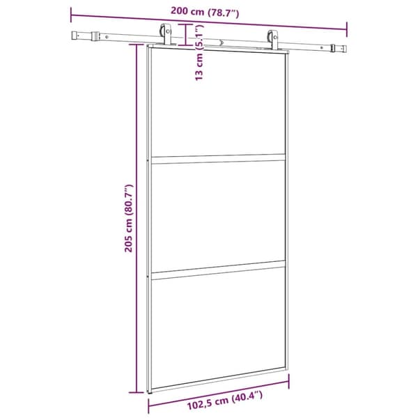 vidaXL Skjutdörr med beslag svart 102,5x205 cm härdat glas