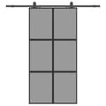 Miniatyrbild 3 av 10: vidaXL Skjutdörr med beslag svart 102,5x205 cm härdat glas