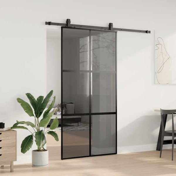 vidaXL Skjutdörr med beslag svart 102,5x205 cm härdat glas
