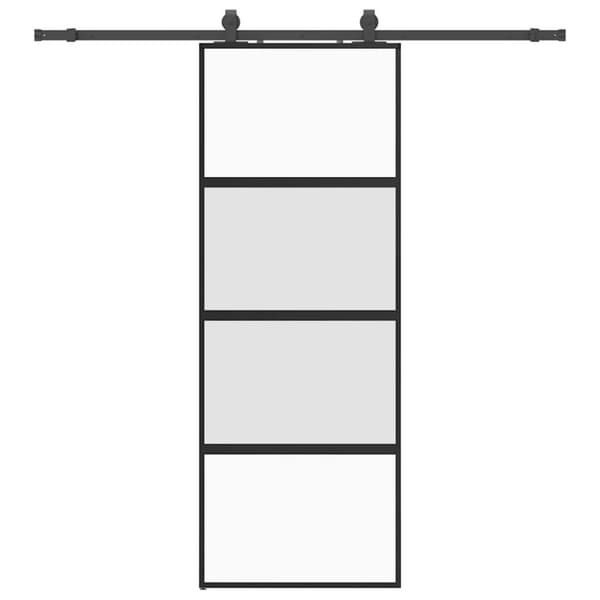 vidaXL Skjutdörr med beslag svart 76x205 cm härdat glas