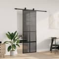 Miniatyrbilde 4 av 10: vidaXL Skyvedør med monteringssett svart 76x205 cm herdet glass