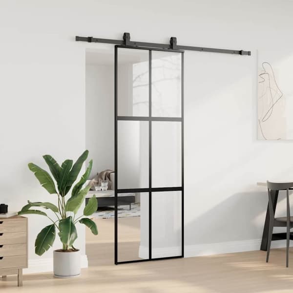 vidaXL Skyvedør med monteringssett svart 76x205 cm herdet glass