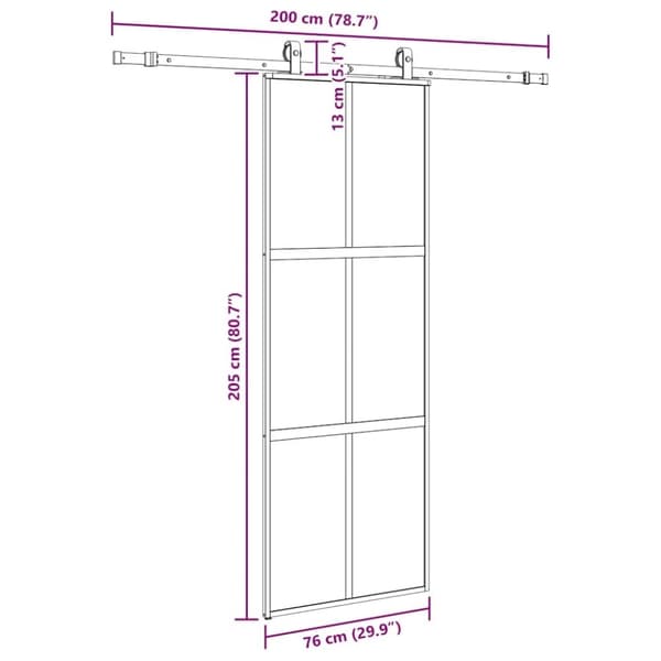 vidaXL Skyvedør med monteringssett svart 76x205 cm herdet glass