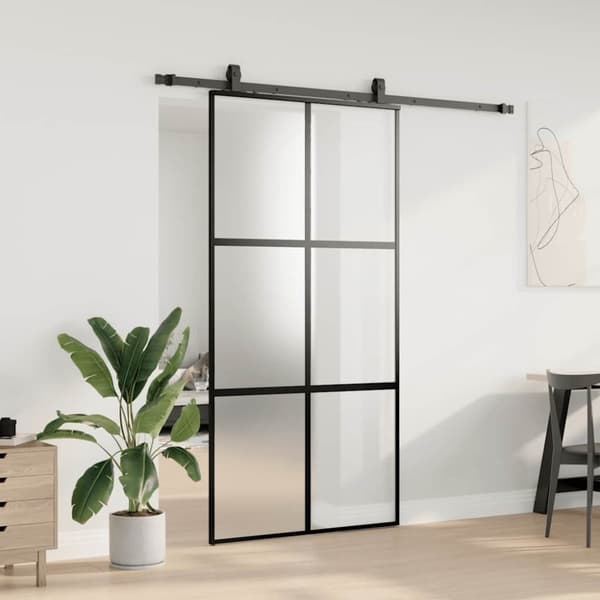 vidaXL Skjutdörr med beslag svart 102,5x205 cm härdat glas