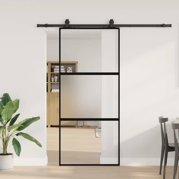 vidaXL Skjutdörr med beslagssats svart 90x205 cm härdat glas