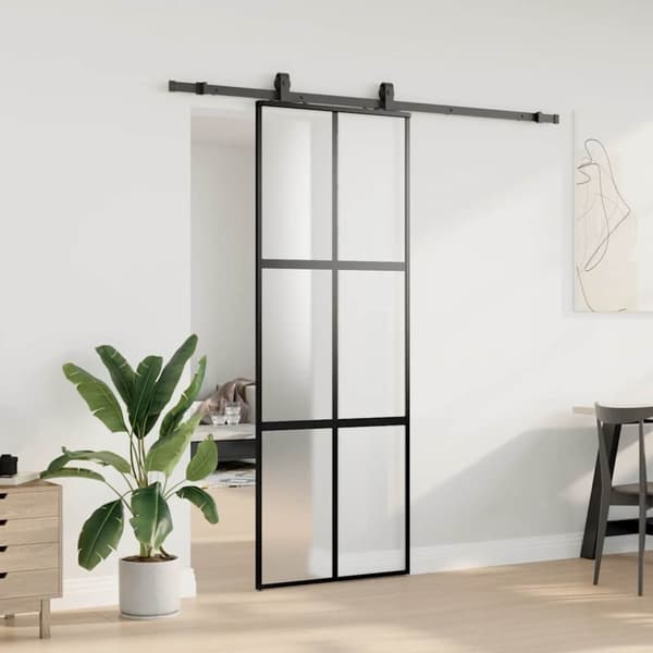 vidaXL Skjutdörr med beslag svart 76x205 cm härdat glas