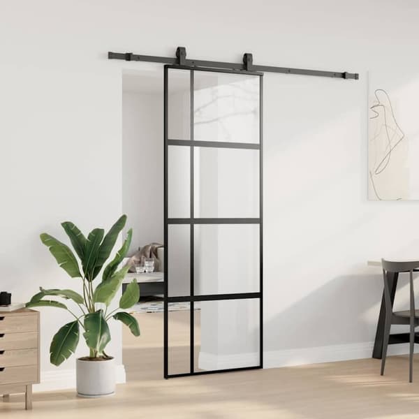 vidaXL Skjutdörr med beslag svart 76x205 cm härdat glas