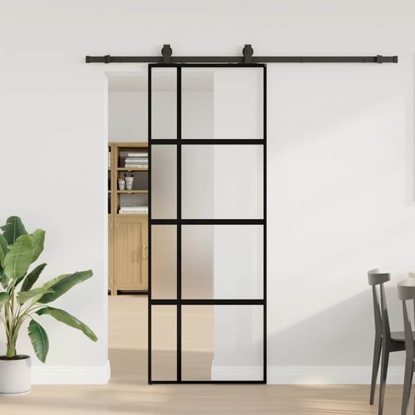 vidaXL Skjutdörr med beslag svart 76x205 cm härdat glas