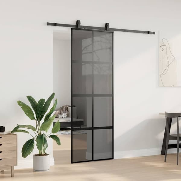 vidaXL Skyvedør med monteringssett svart 76x205 cm herdet glass