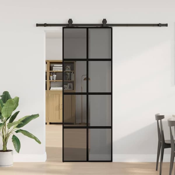 vidaXL Skyvedør med monteringssett svart 76x205 cm herdet glass