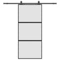 Miniatyrbild 3 av 10: vidaXL Skjutdörr med beslagssats svart 90x205 cm härdat glas